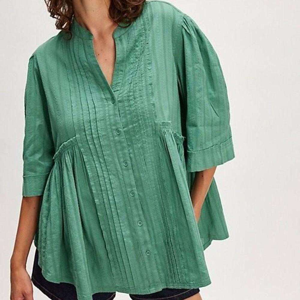 NWT Free People We the Free Willow Button Down Top | Bottle Green | Size XS